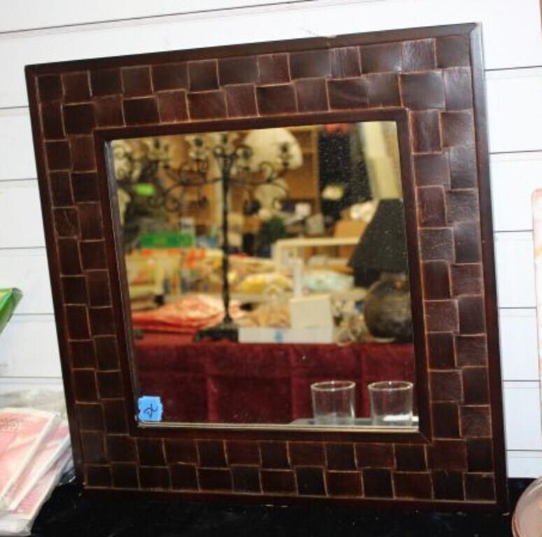 WEAVED LOOKING WOOD WALL MIRROR-ASIS