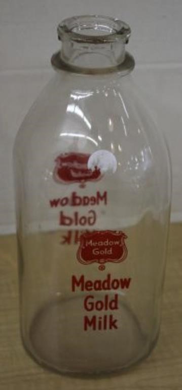 GLASS MEADOW GOLD MILK BOTTLE