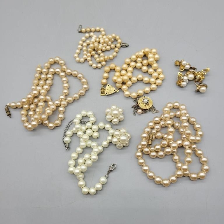 COSTUME JEWELRY PEARL NECKLACES & EARINGS