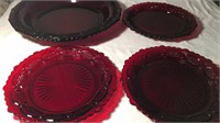 Avon Ruby Red Serving Plate & 3 Dessert Plates