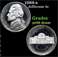 Proof 1989-s Jefferson Nickel 5c Grades GEM++ Proo