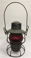 Railroad Lantern With Red Glass Shade