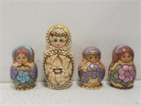 Vintage Pyrography Hand Painted Nesting Dolls