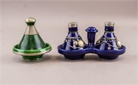 Two Moroccan Porcelain Tagine Spice Holders