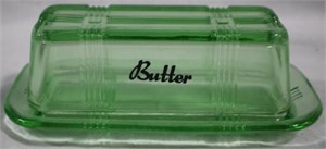Green Glass Butter Dish 6.5x3.5x2