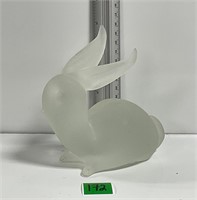 Vtg Frosted Solid Glass Rabbit Paperweight