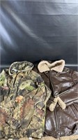 Mossy Oak camouflage hoody jacket, leather