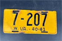 1940-41 WEST VIRGINIA LICENSE PLATE #7207