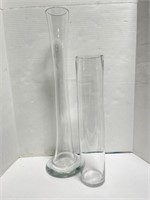 2 Tall Glass Vases (1 Is Cracked)