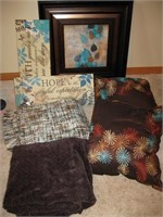 Brown &Teal Wall Art, Pillows & Plush Blankets