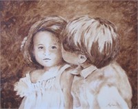 Unclearly Signed 14x18 Acry/C Two Children