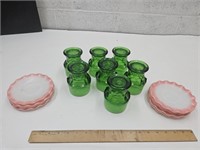 Hazel Atlas Saucers & Green Thumb Print Glasses