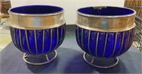 Lot of two royal blue glass and silver tone wire