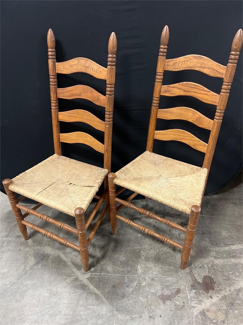 2X SOLID OAK & WICKER ANTIQUE CHAIRS