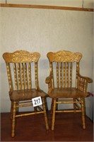 2-oak pressed back chairs
