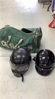 Adidas bag with motorcycle helmets
