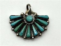 Rare Sterling Old Pawn Turquoise Petite Point Pend