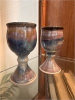 PAIR OF HANDMADE POTTERY CUPS