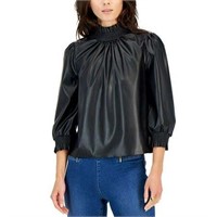 $70  INC Women's Faux Leather Smocked Top Medium
