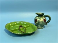 Vintage Green Divided Dish & Small Pitcher