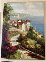 Large Oil on Canvas Greece/Italy Coast Scene