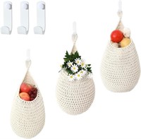 3 Pcs Retro Boho Hanging Fruit Baskets - 3 sizes
