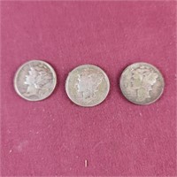 3 Mercury Dimes, 1941, 2 - 1943