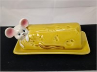 Mouse In Cheese Log, Ceramic Vintage Covered