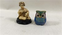 Vintage Chinese cloisonne owl & Resin Sitting