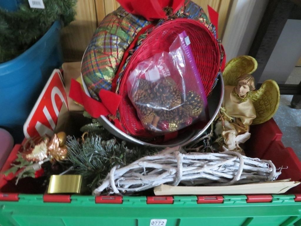 tote of christmas decorations