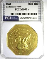 1851 $50 RE Gold MS62+ HUMBERT 880 LIST $300K