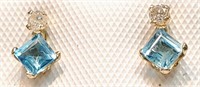 $500 10K  Blue Topaz(0.44ct) Diamond(0.06ct) Earri