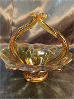 1960s Amber Glass Basket Candy Dish