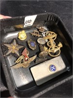 US Navy pins, Kiwanis money lip and other military