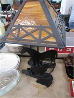 HORSE TABLE LAMP -- ONE BROKEN SHADE PANE