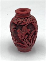 Vintage Red Cinnabar Carved Chinese Snuff Bottle