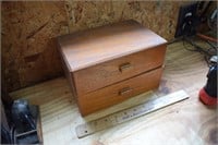Small Two Drawer Wooden Box: Top needs glued.