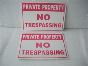 (2) Plastic No Trespassing Signs  14x10 inches