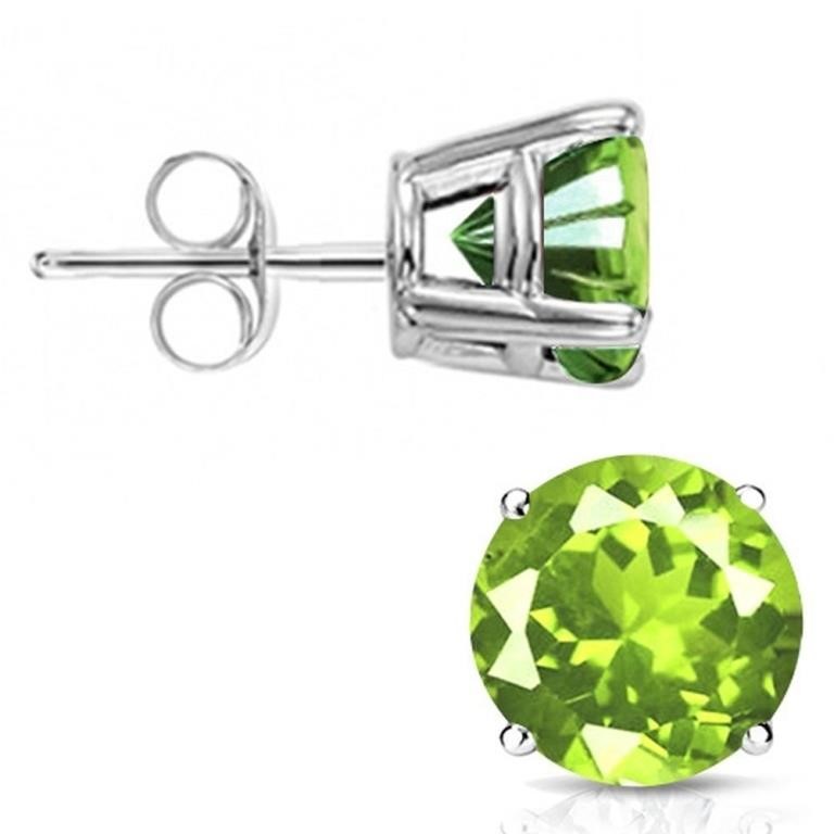 6MM Round Cut Peridot 1.85CTW Stud Earrings in Ste