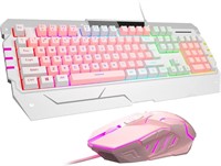 USB Gaming Keyboards and Mouse Combo(White & Pink)