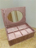 Vintage Pink Satin Upholstered Jewelry Box