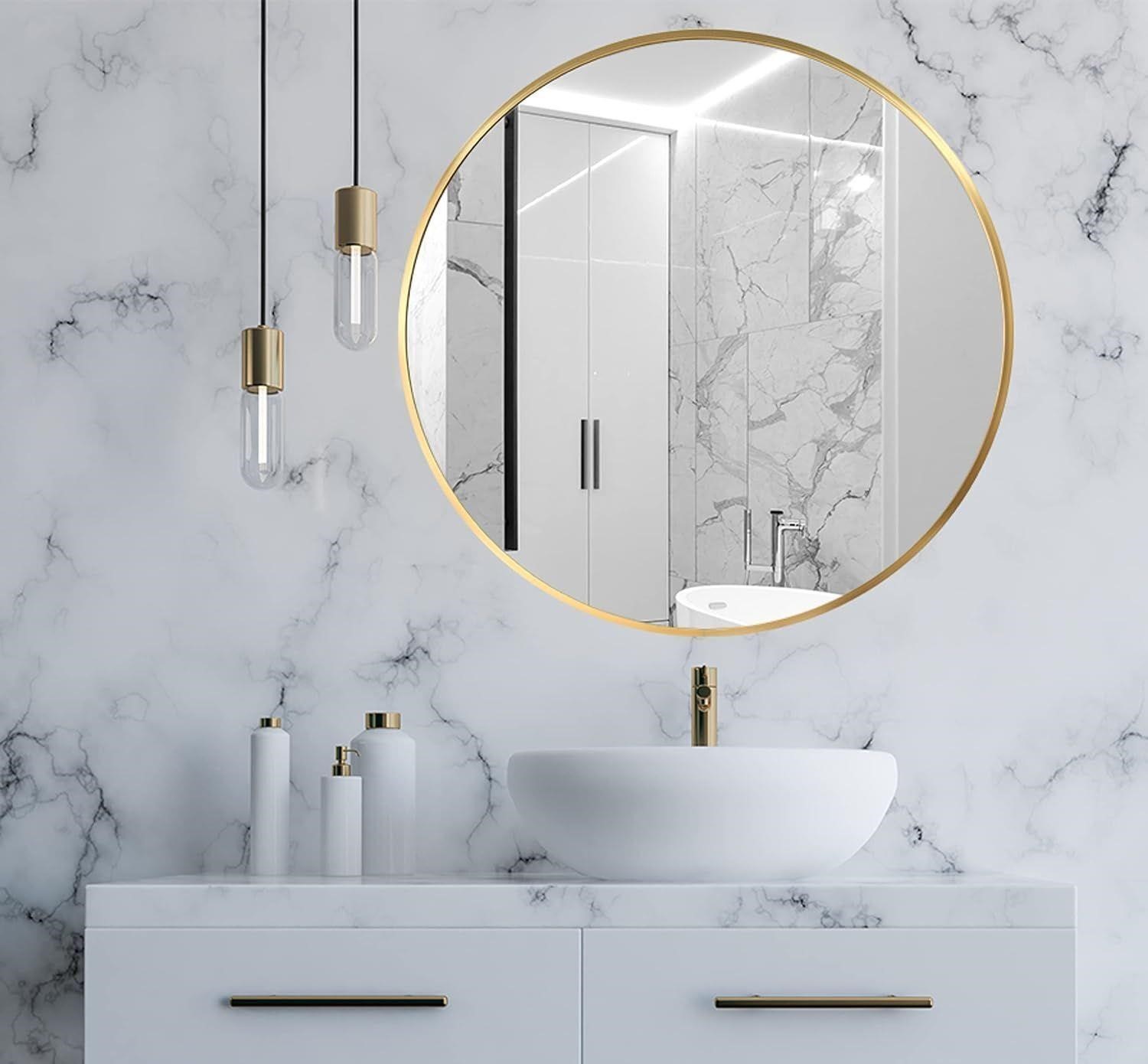 20" Studio Azure Gold Circle Wall Mirror
