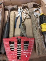 TRAY OF HARDWARE, HAMMER, MISC