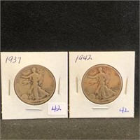 1937 & 1942 Walking Liberty Half Dollars