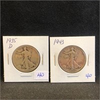 1935D & 1943 Walking Liberty Half Dollars