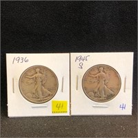 1936 & 1945S Walking Liberty Half Dollars