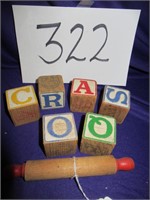 VIntage Childrens Blocks and Rolling Pin