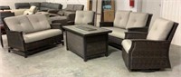 Agio 5 Pc Woven Patio Set with Fire Table