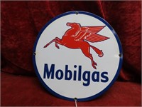 11.25" Mobilgas oil round porcelain sign.