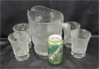 CLEAR TIARA PONDAROSA PINE PITCHER & 4 GLASSES